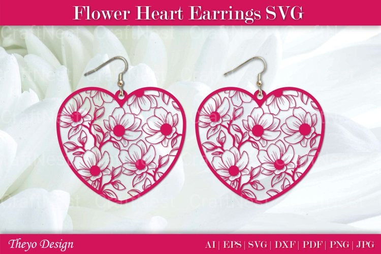 Flower Heart Earrings SVG Bundle