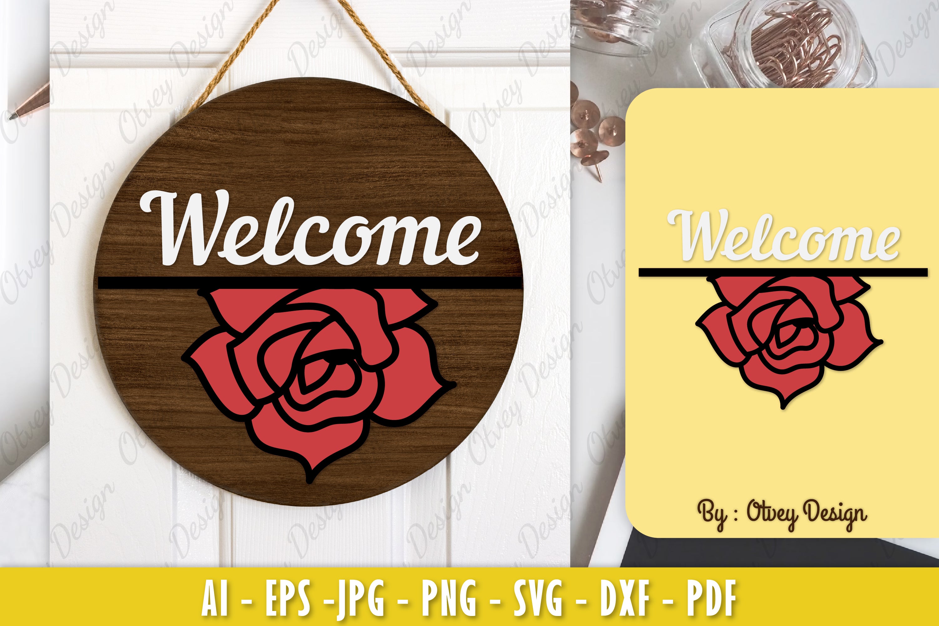 Rose Flower Welcome Sign SVG Bundle 2 - CraftNest - Digital Crafting and Art