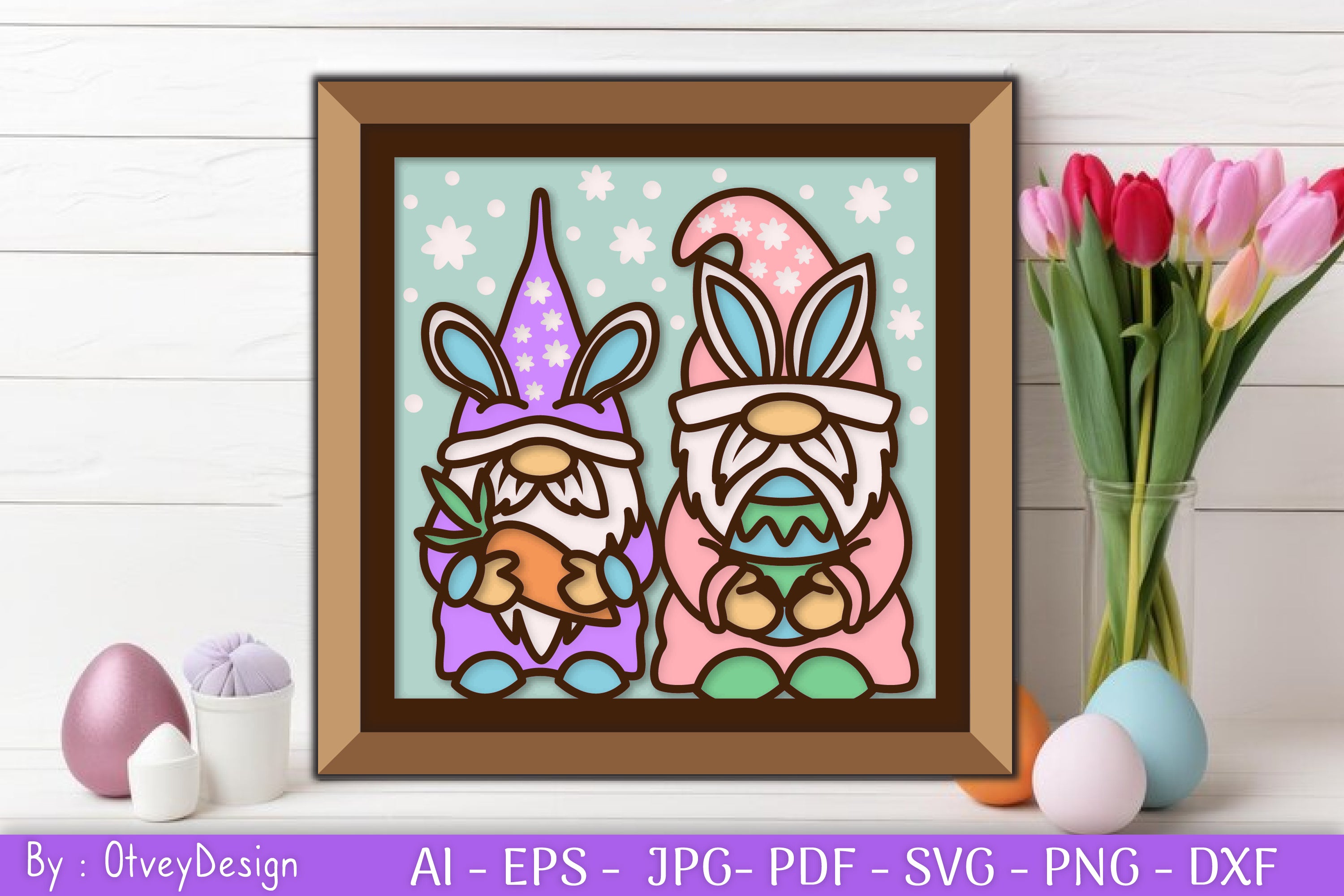 Gnome Easter 3D Shadow Box Layered Papercut SVG Bundle 3 - CraftNest - Digital Crafting and Art