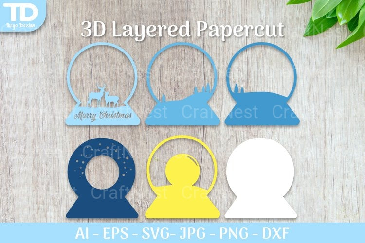 Shadow Box Christmas Snow Globe Layered Papercut SVG