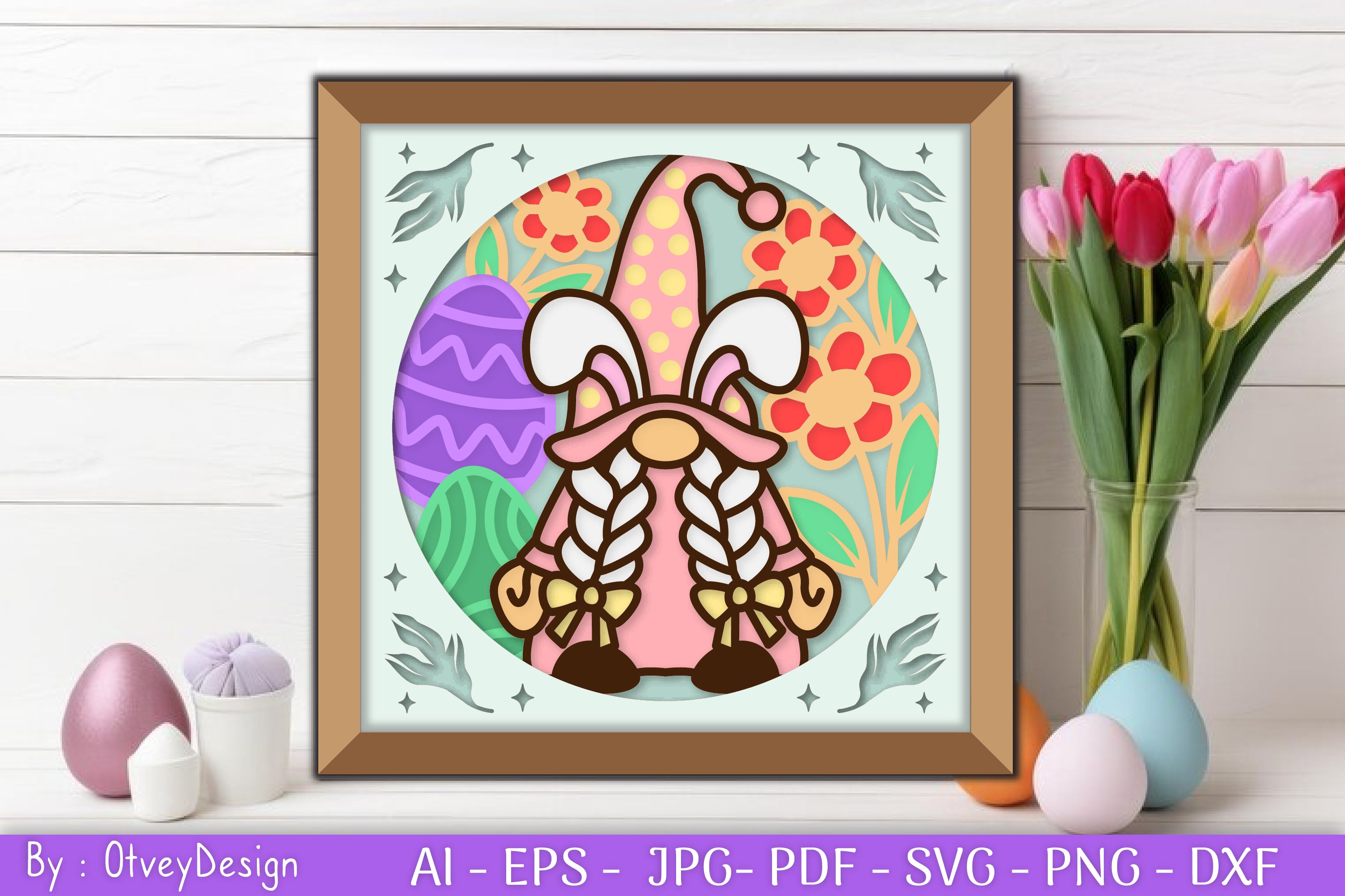 Gnome Easter 3D Shadow Box Papercut SVG Bundle - CraftNest - Digital Crafting and Art