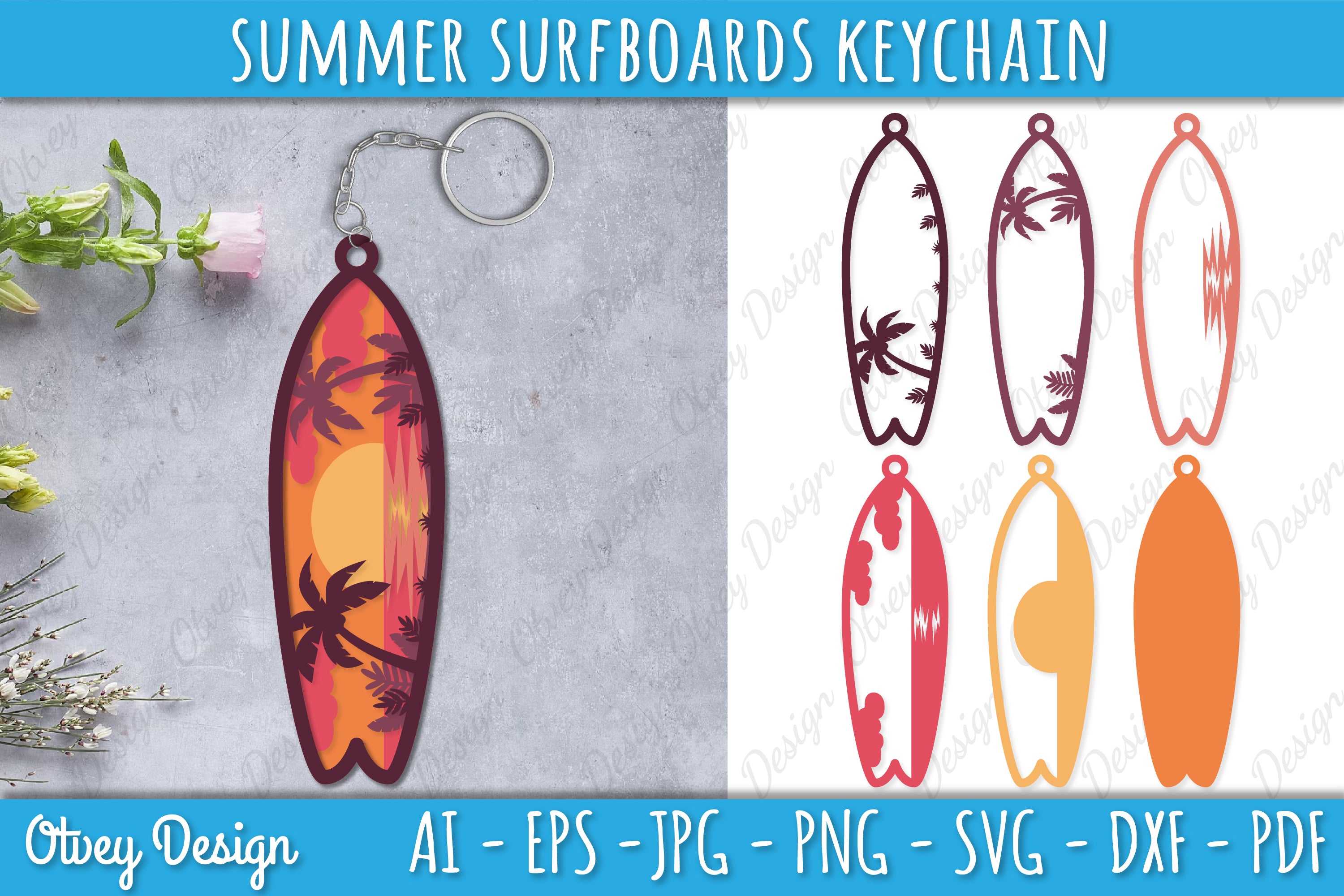 Summer Surfboards Keychain SVG Bundle 2 - CraftNest - Digital Crafting and Art