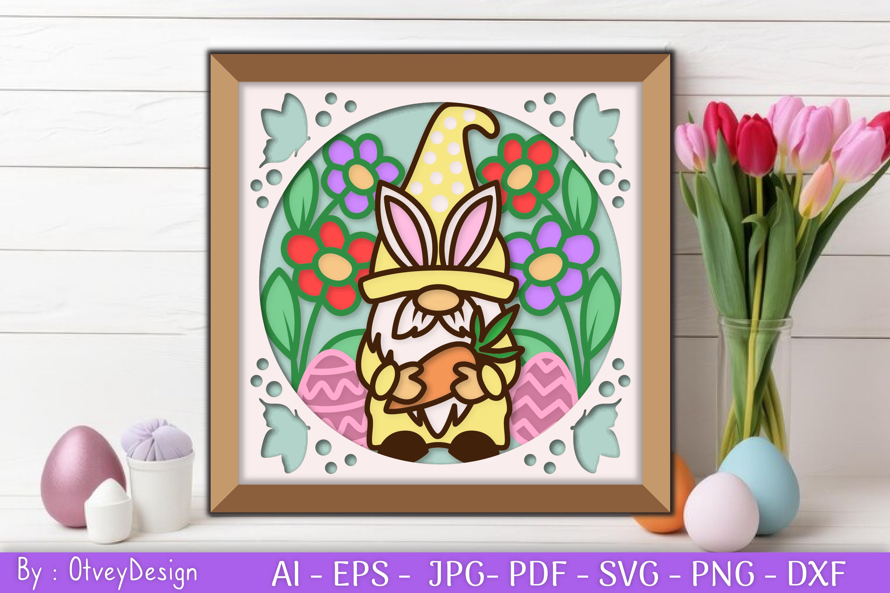 Gnome Easter 3D Shadow Box Layered Papercut SVG Bundle 5 - CraftNest - Digital Crafting and Art