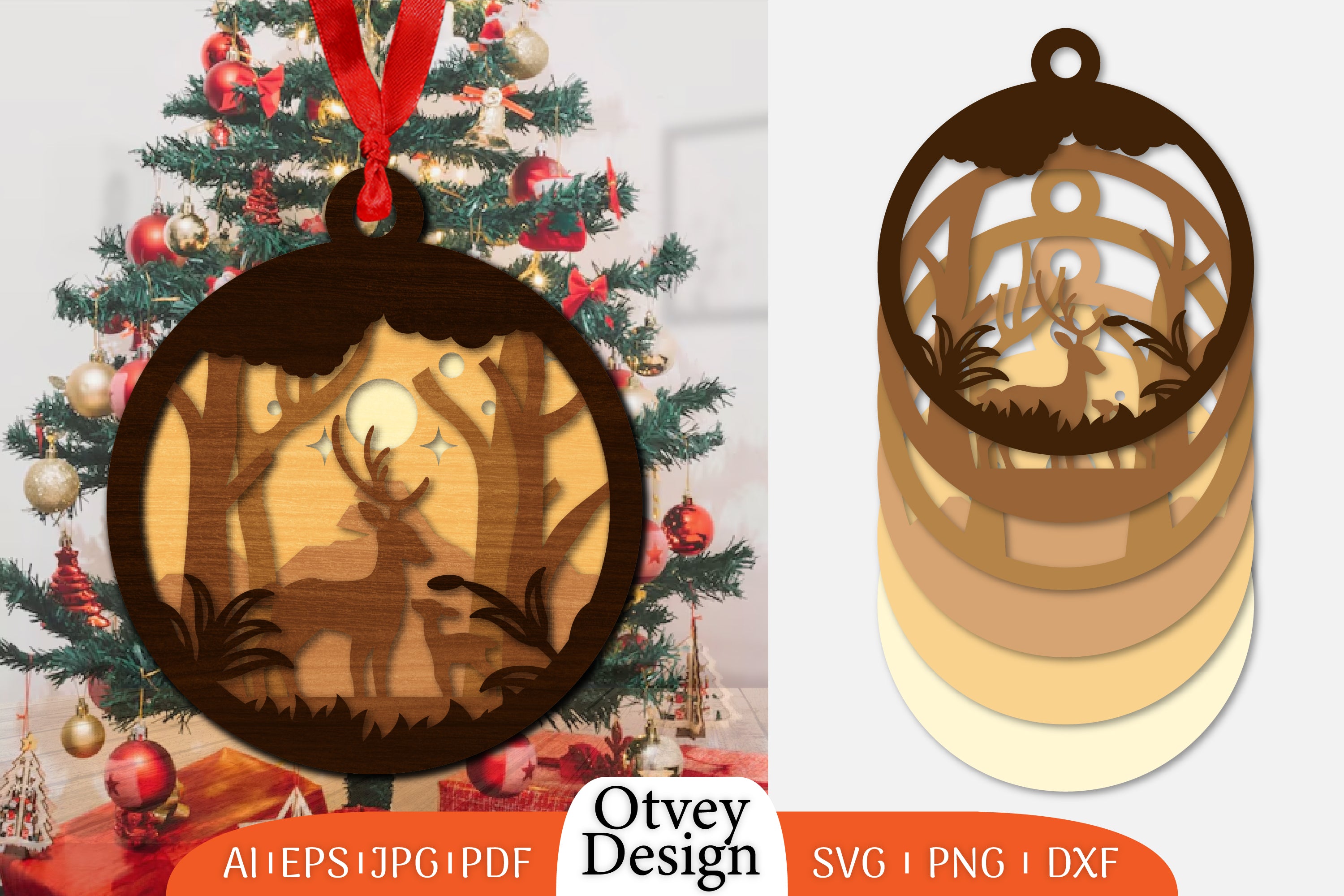 Christmas Deer 3D Ornament Layered Lasercut SVG Bundle 1 - CraftNest - Digital Crafting and Art