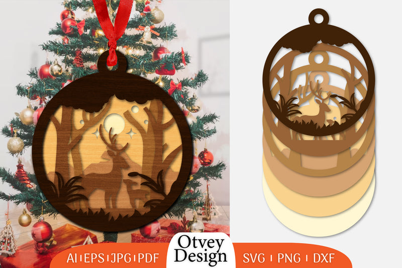 Christmas Deer 3D Ornament Layered Lasercut SVG Bundle 1 - CraftNest - Digital Crafting and Art
