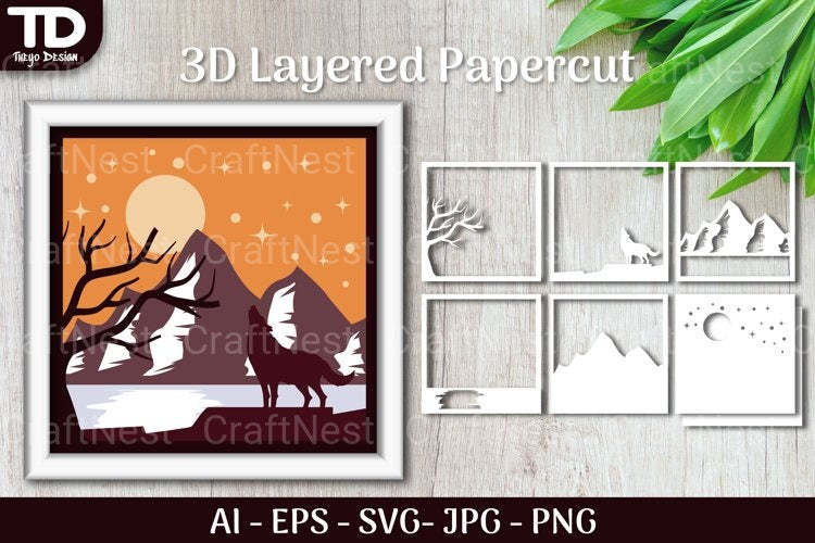 Shadow Box Animal Scene Layered Papercut SVG