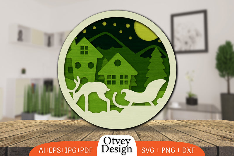 Christmas Round Santa Sleigh 3D Lasercut SVG Bundle 2 - CraftNest - Digital Crafting and Art