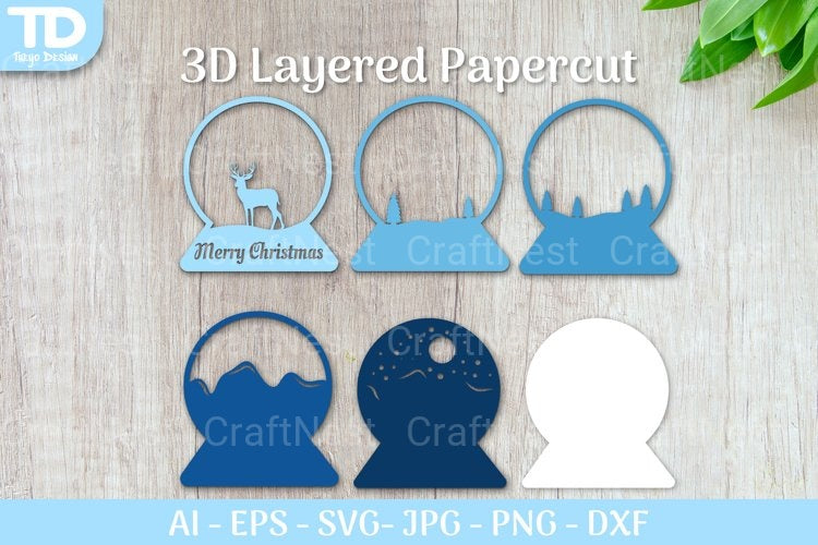Shadow Box Christmas Snow Globe Layered Papercut SVG