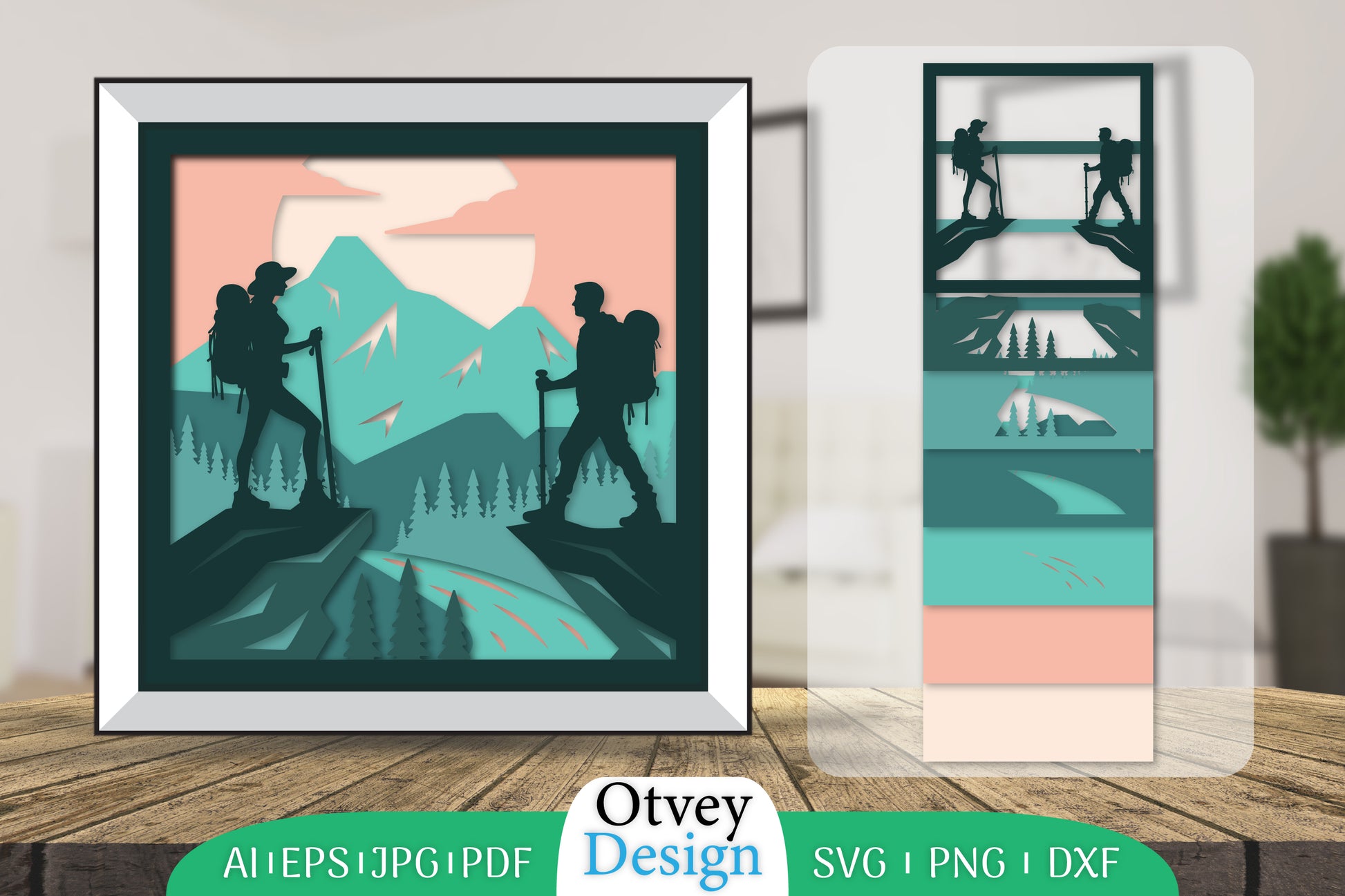 Hiking Couple 3D Shadowbox Layered Papercut SVG Bundle 2 - CraftNest - Digital Crafting and Art