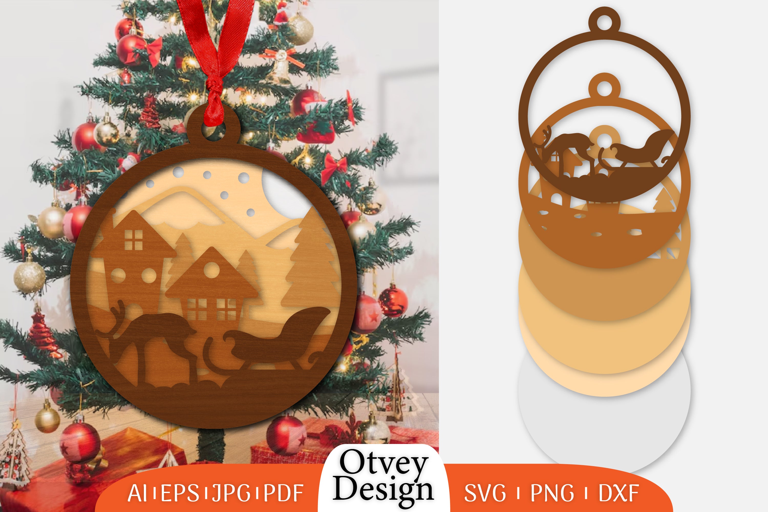 Christmas Santa Sleigh Ornament SVG Bundle 2 - CraftNest - Digital Crafting and Art