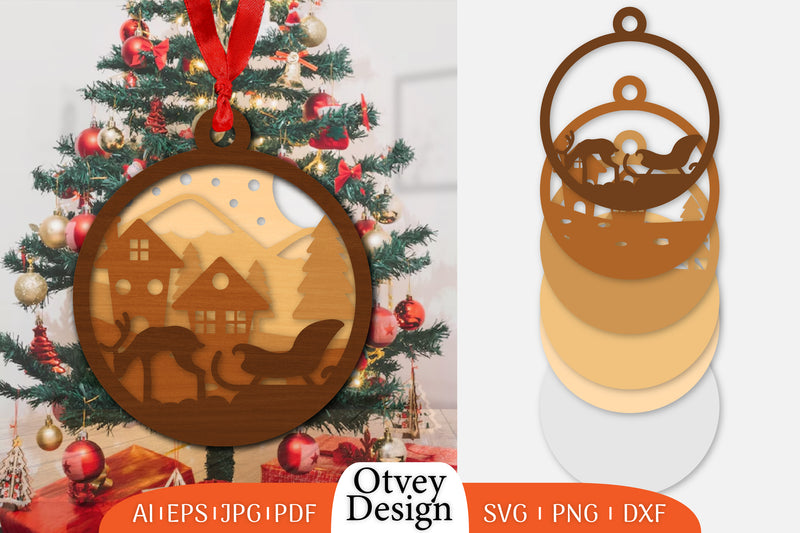Christmas Santa Sleigh Ornament SVG Bundle 2 - CraftNest - Digital Crafting and Art