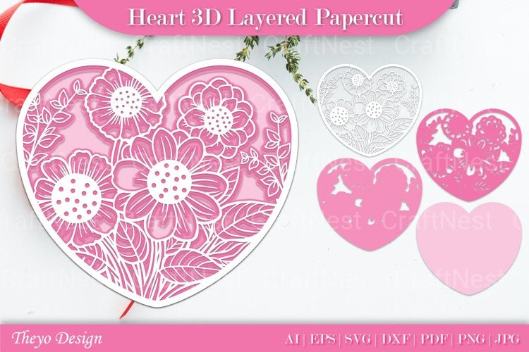 Heart D Layered Papercut SVG Bundle