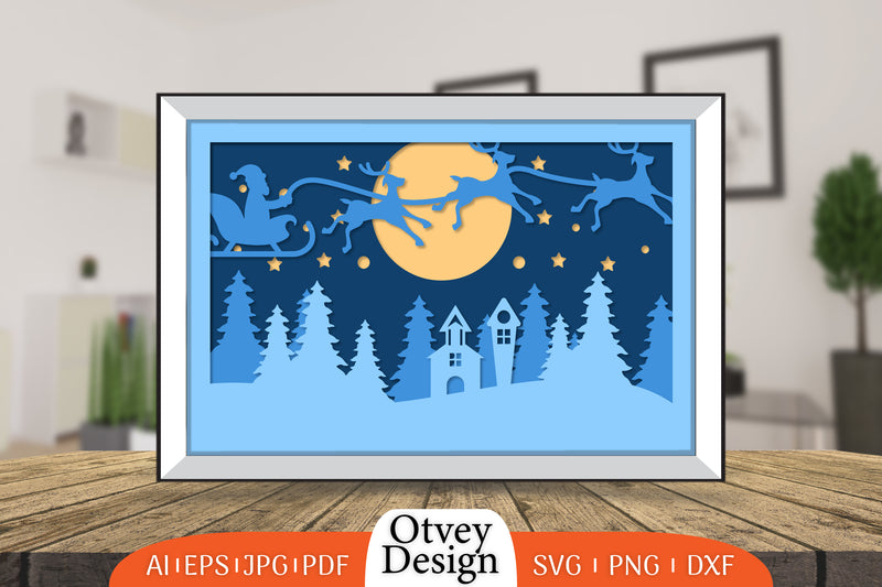 Christmas Santa Sleigh 3D Shadowbox SVG Bundle 6 - CraftNest - Digital Crafting and Art