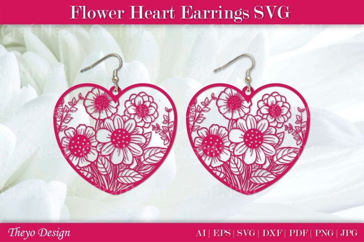 Flower Heart Earrings SVG Bundle