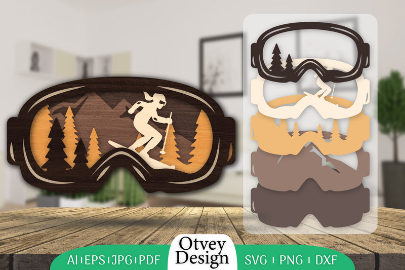 Goggles Ski Scene Layered Wall Art SVG Bundle 2 - CraftNest - Digital Crafting and Art