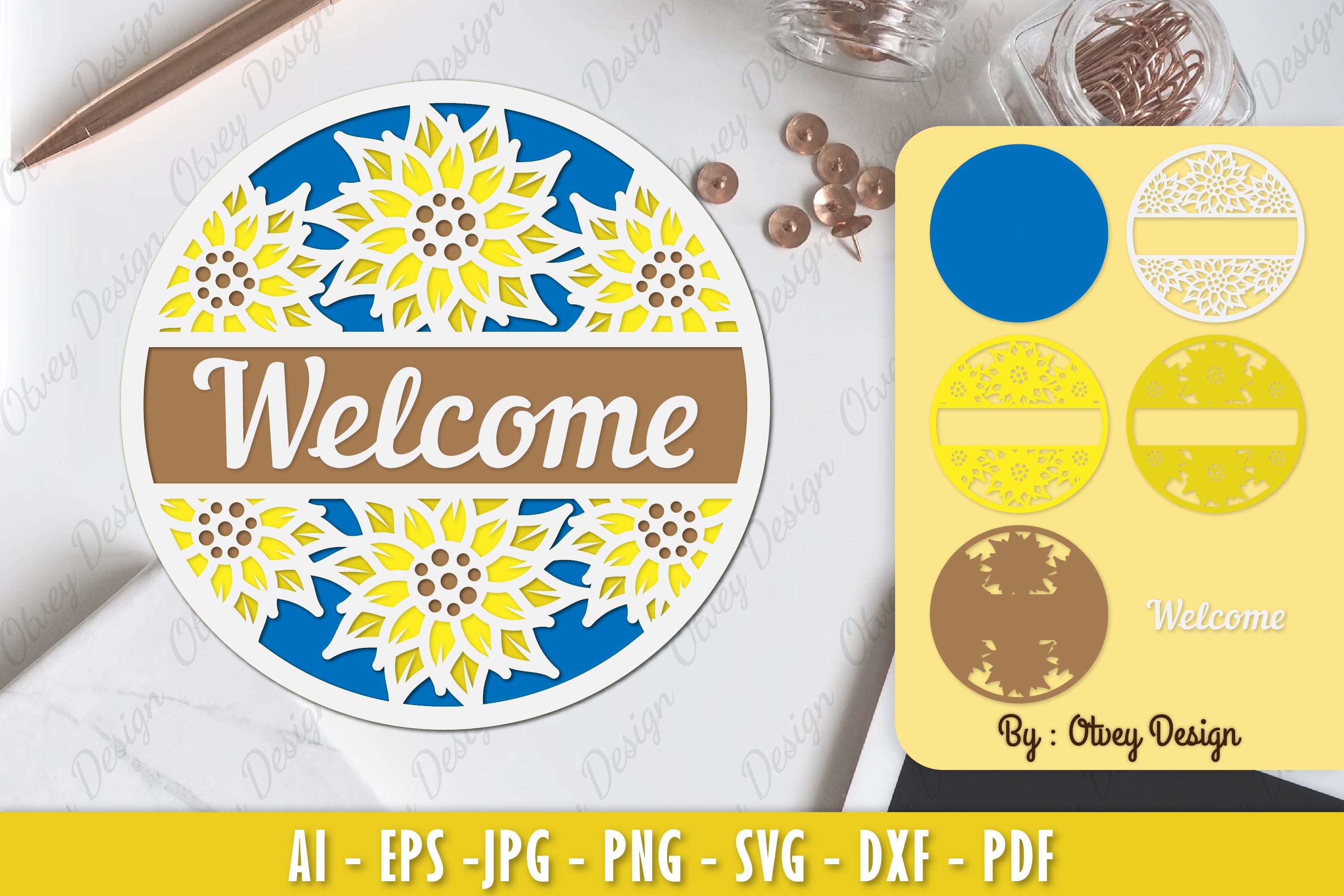 Sunflower Welcome Sign Layered Lasercut SVG Bundle - CraftNest - Digital Crafting and Art