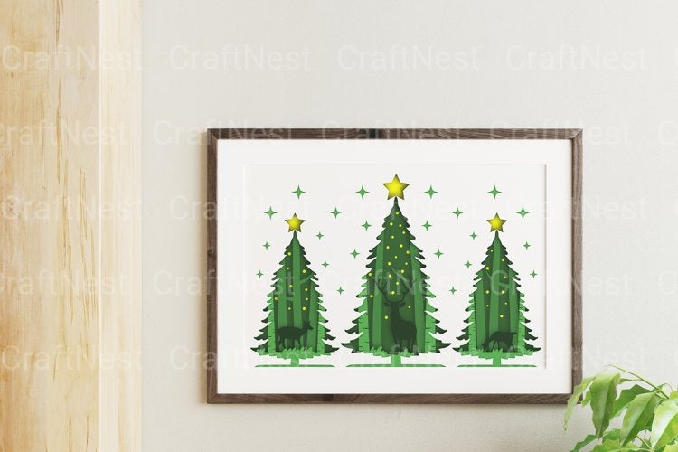 Shadow Box Christmas Scene Layered Papercut SVG