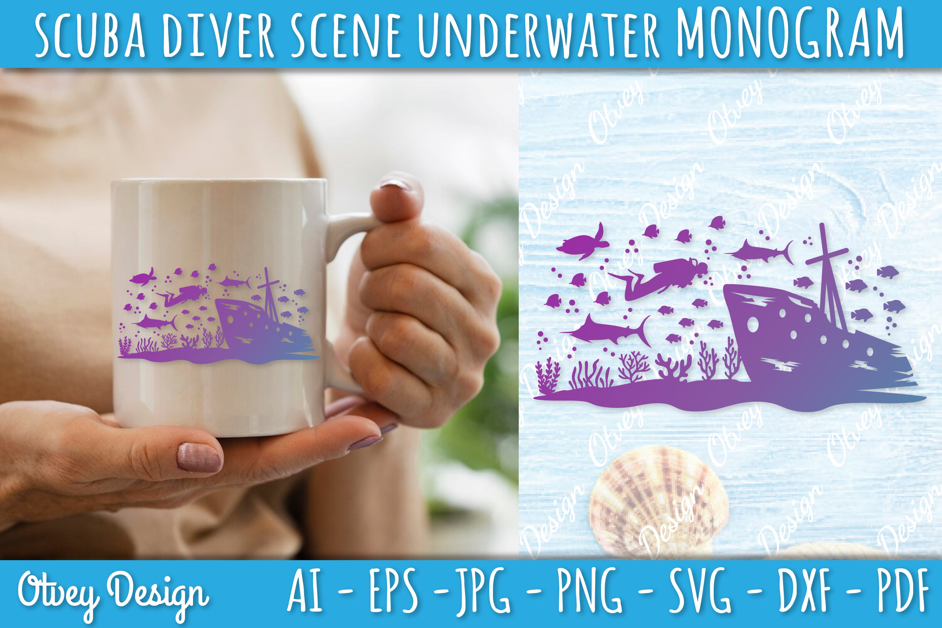 Scuba Diver Monogram SVG Bundle 4 - CraftNest - Digital Crafting and Art