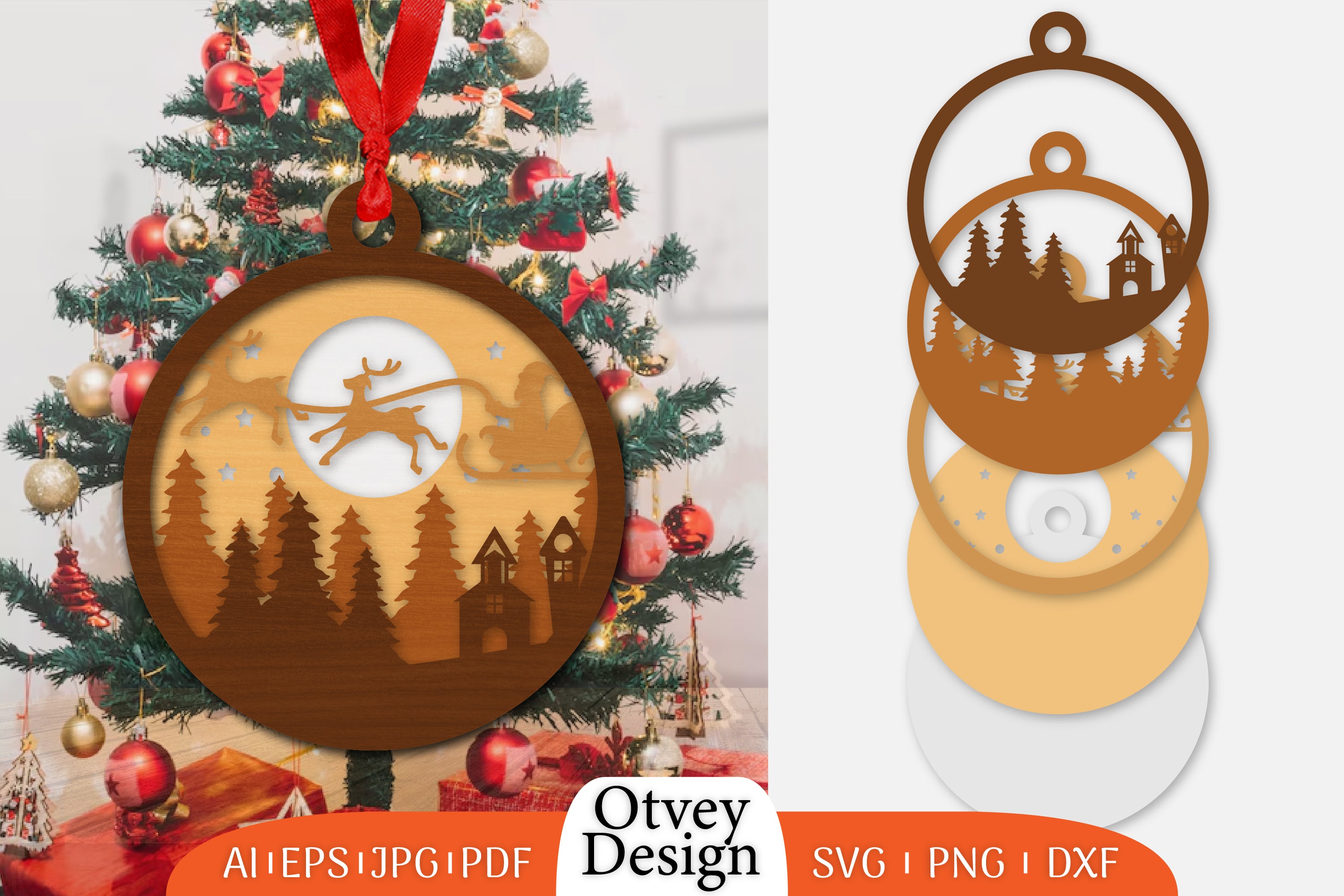 Christmas Santa Sleigh Ornament SVG Bundle 3 - CraftNest - Digital Crafting and Art