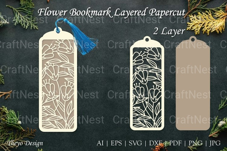 Flower Bookmarks Layered Papercut SVG