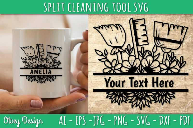 Split Monogram Cleaning Tool SVG Bundle 5 - CraftNest - Digital Crafting and Art