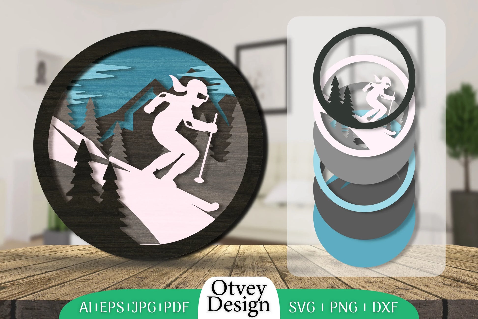 Ski Scene 3D Layered Lasercut SVG Bundle 3 - CraftNest - Digital Crafting and Art