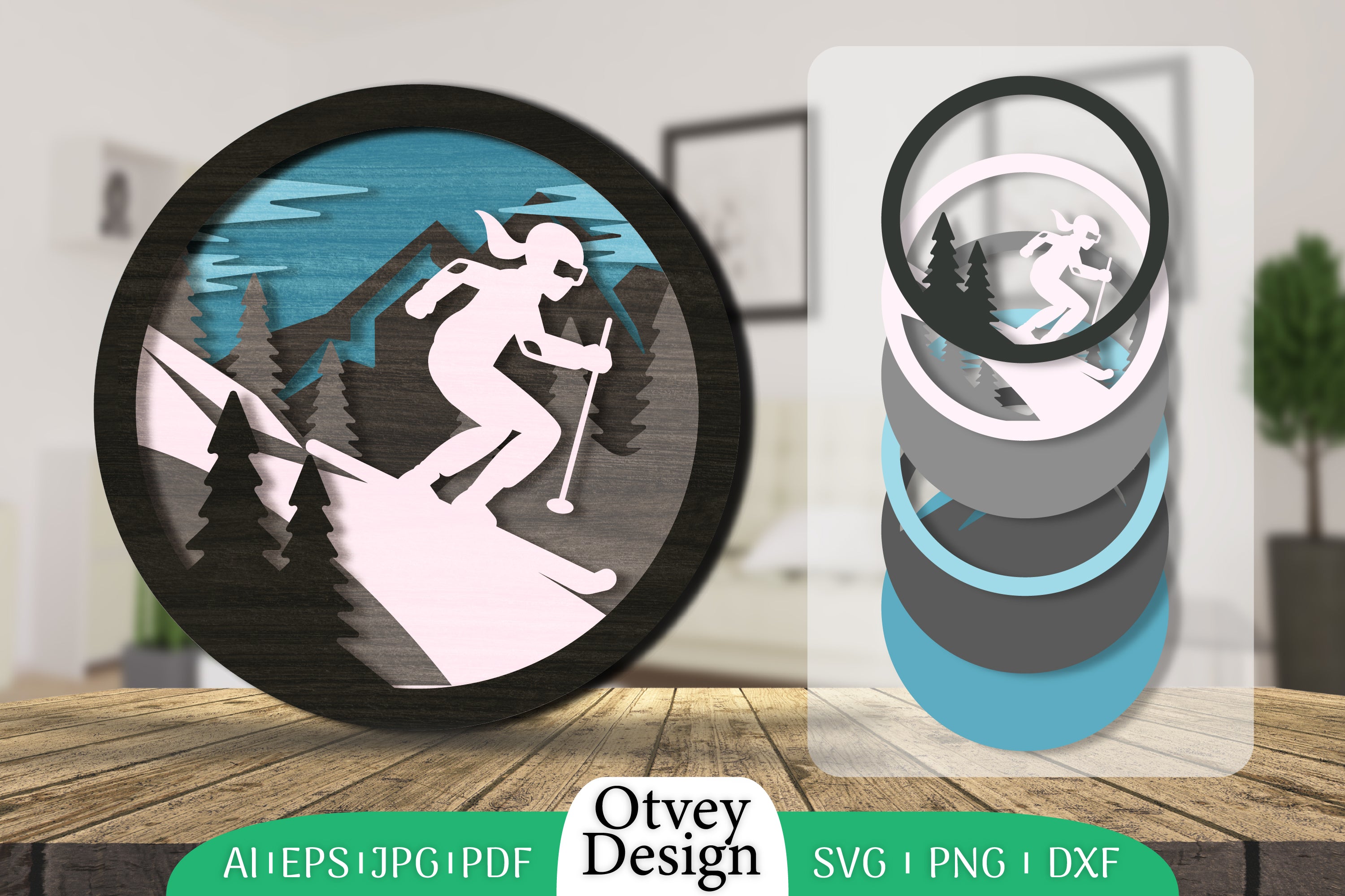 Ski Scene 3D Layered Lasercut SVG Bundle 3 - CraftNest - Digital Crafting and Art