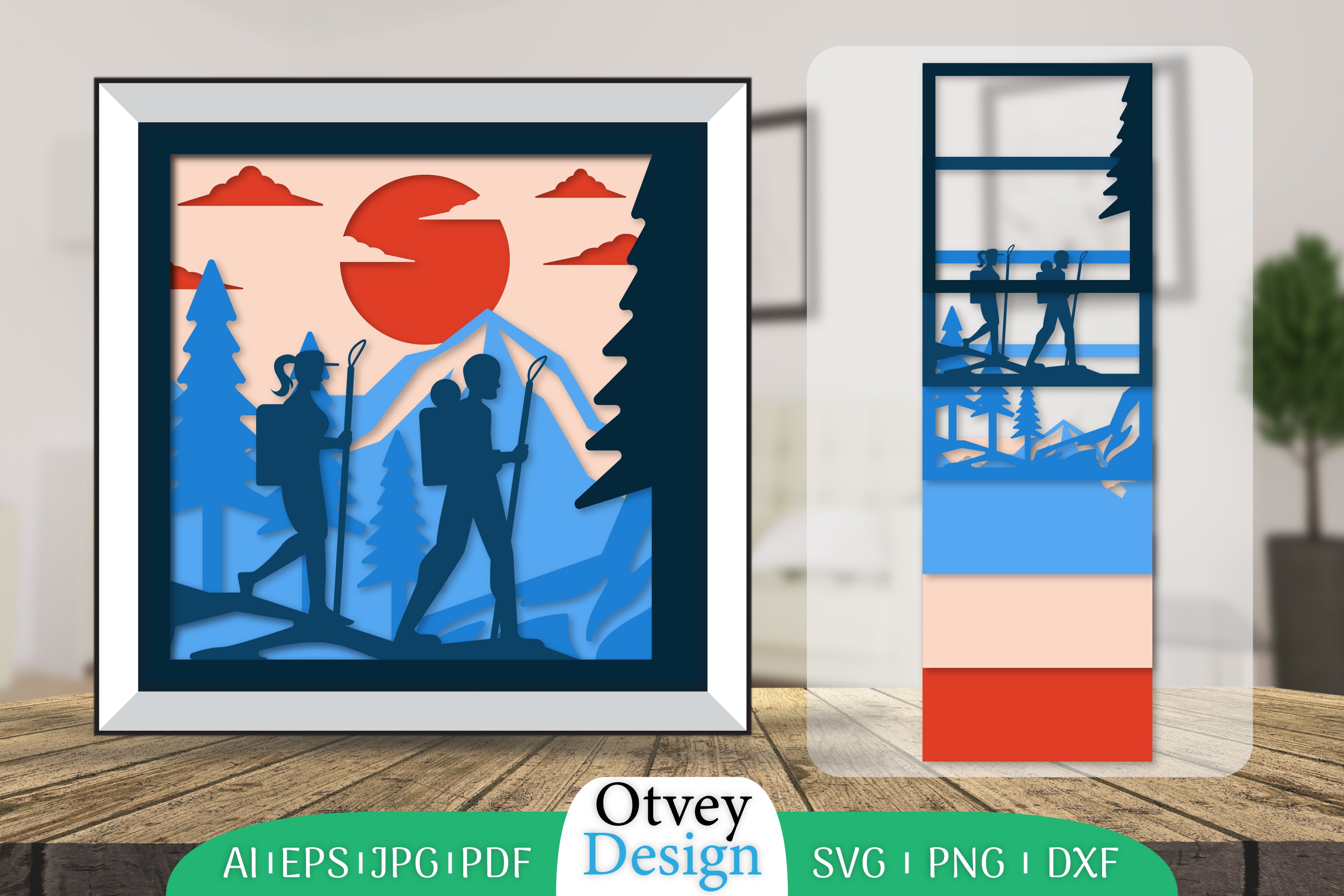 Hiking Couple 3D Shadowbox Layered Papercut SVG Bundle 3 - CraftNest - Digital Crafting and Art