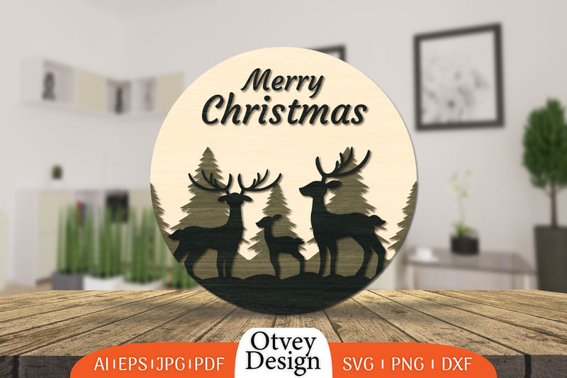 Christmas Deer Round Door Lasercut SVG Bundle 3 - CraftNest - Digital Crafting and Art
