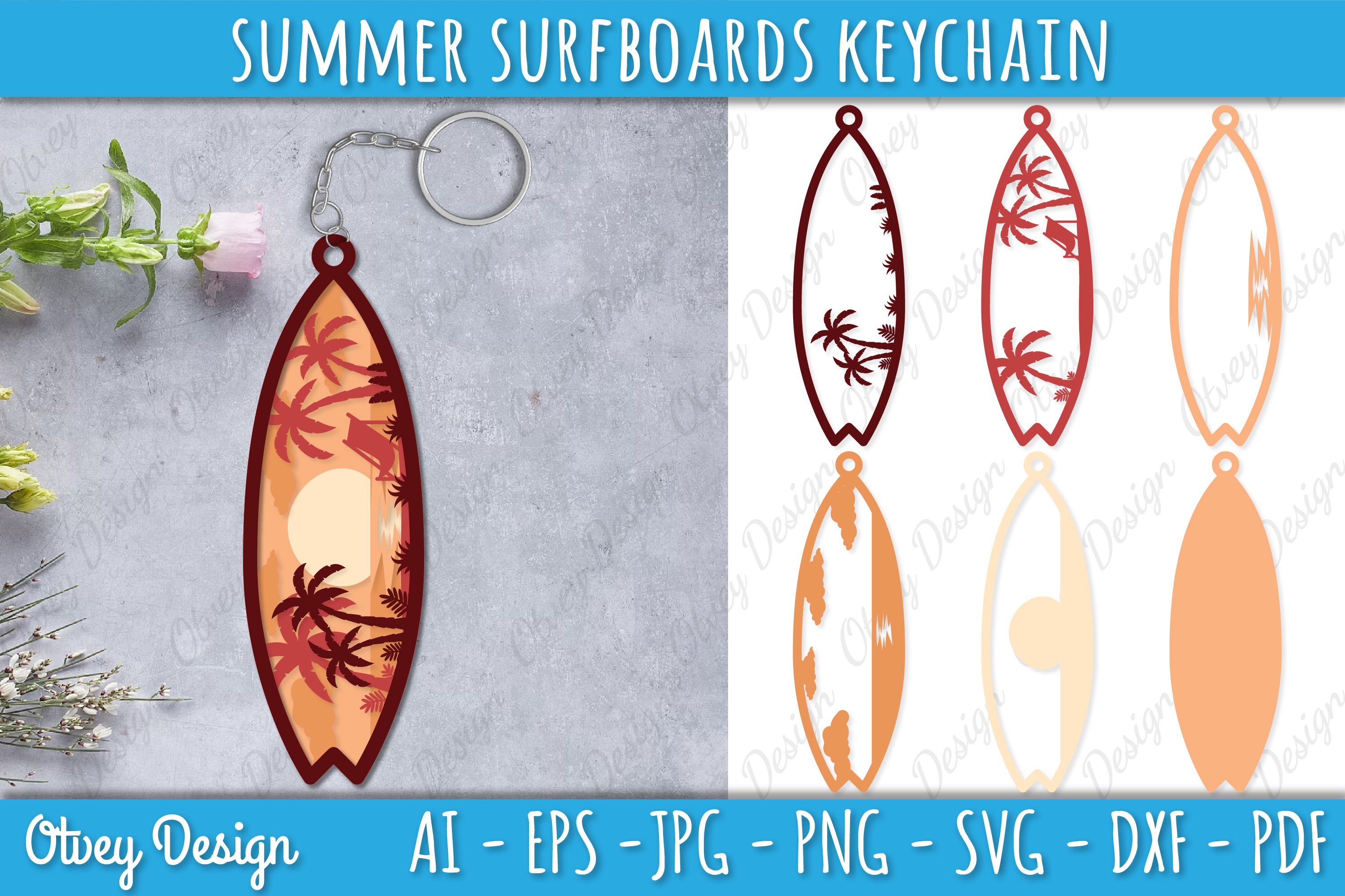 Summer Surfboards Keychain SVG Bundle 3 - CraftNest - Digital Crafting and Art