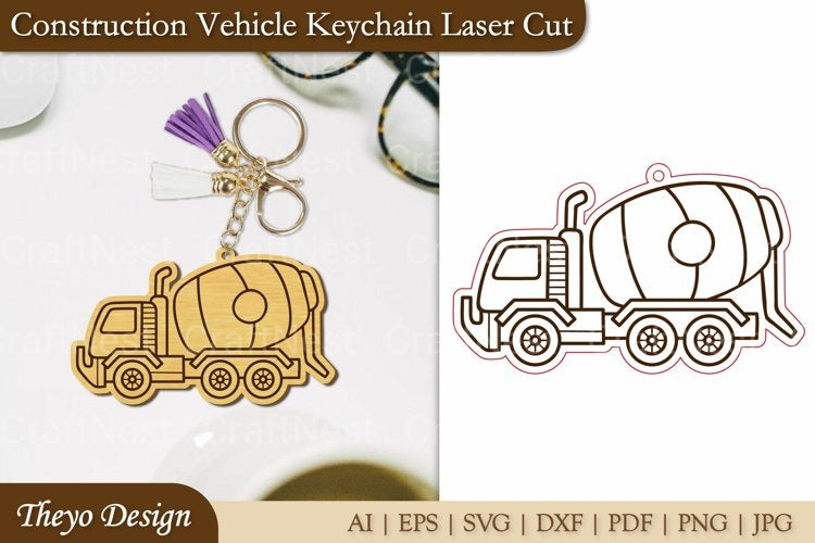 Construction Vehicle Keychain Laser Cut SVG