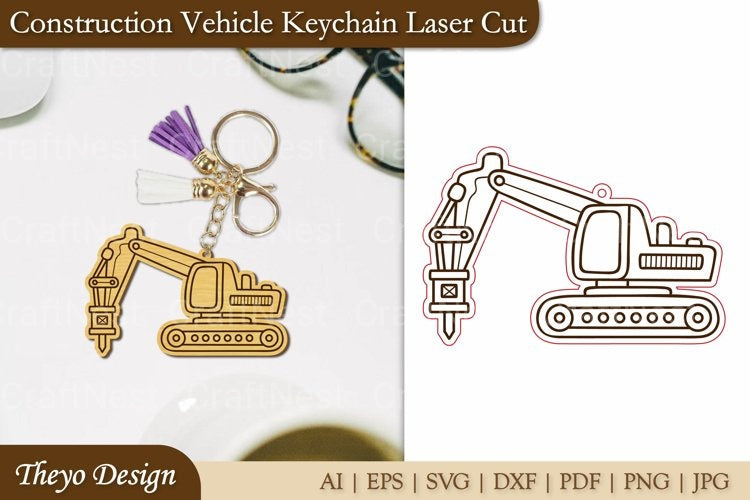 Construction Vehicle Keychain Laser Cut SVG