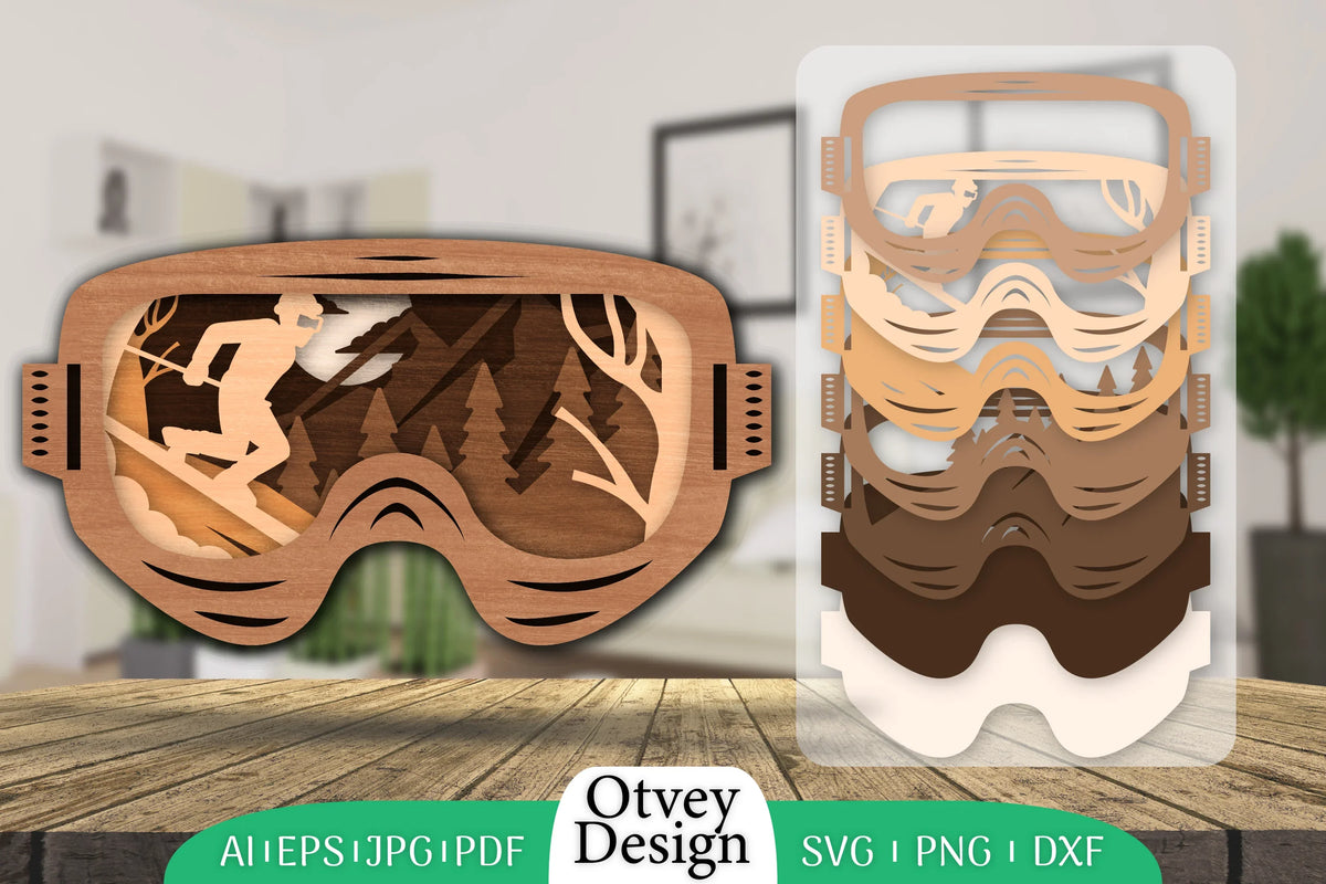 Goggles Ski Scene Layered Wall Art SVG Bundle