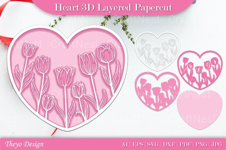Heart D Layered Papercut SVG Bundle