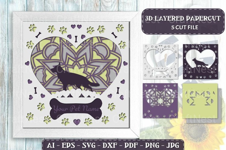 Pet Dog D Papercut Layered Lightbox SVG