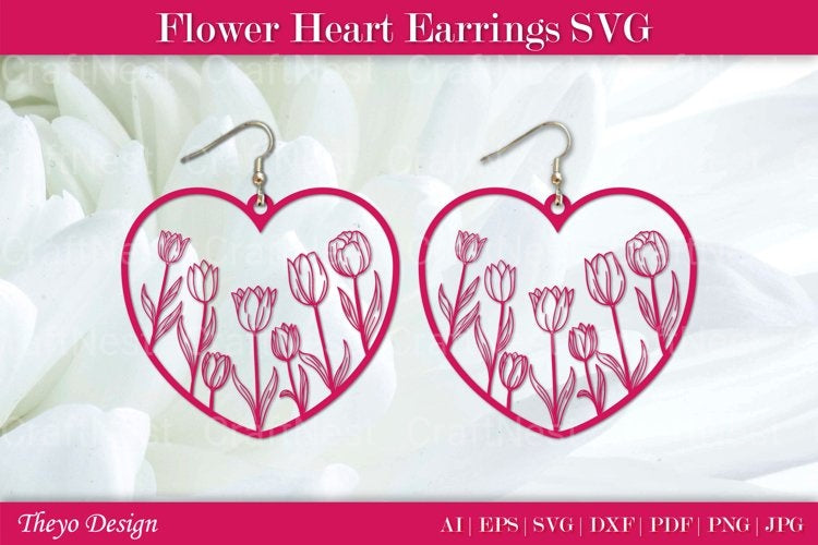 Flower Heart Earrings SVG Bundle