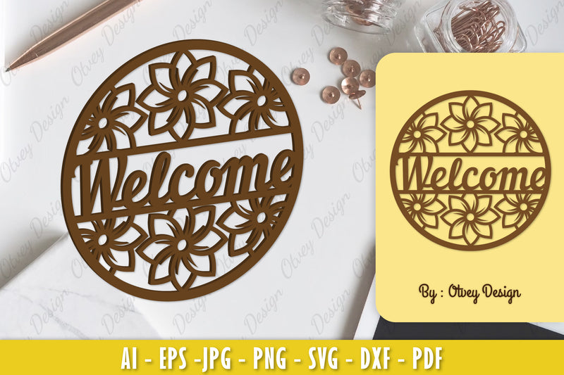 Champa Flower Welcome Sign SVG Bundle 1 - CraftNest - Digital Crafting and Art