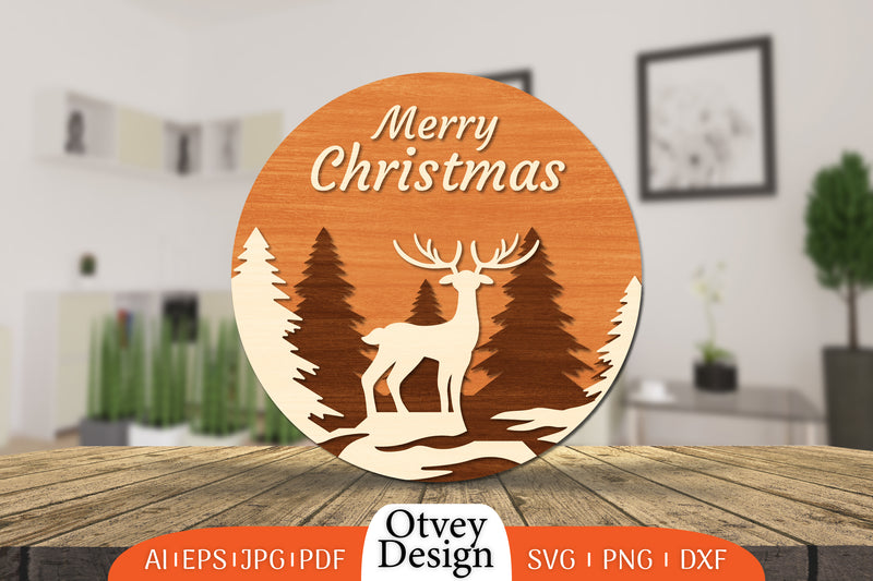 Christmas Deer Round Door Lasercut SVG Bundle 4 - CraftNest - Digital Crafting and Art