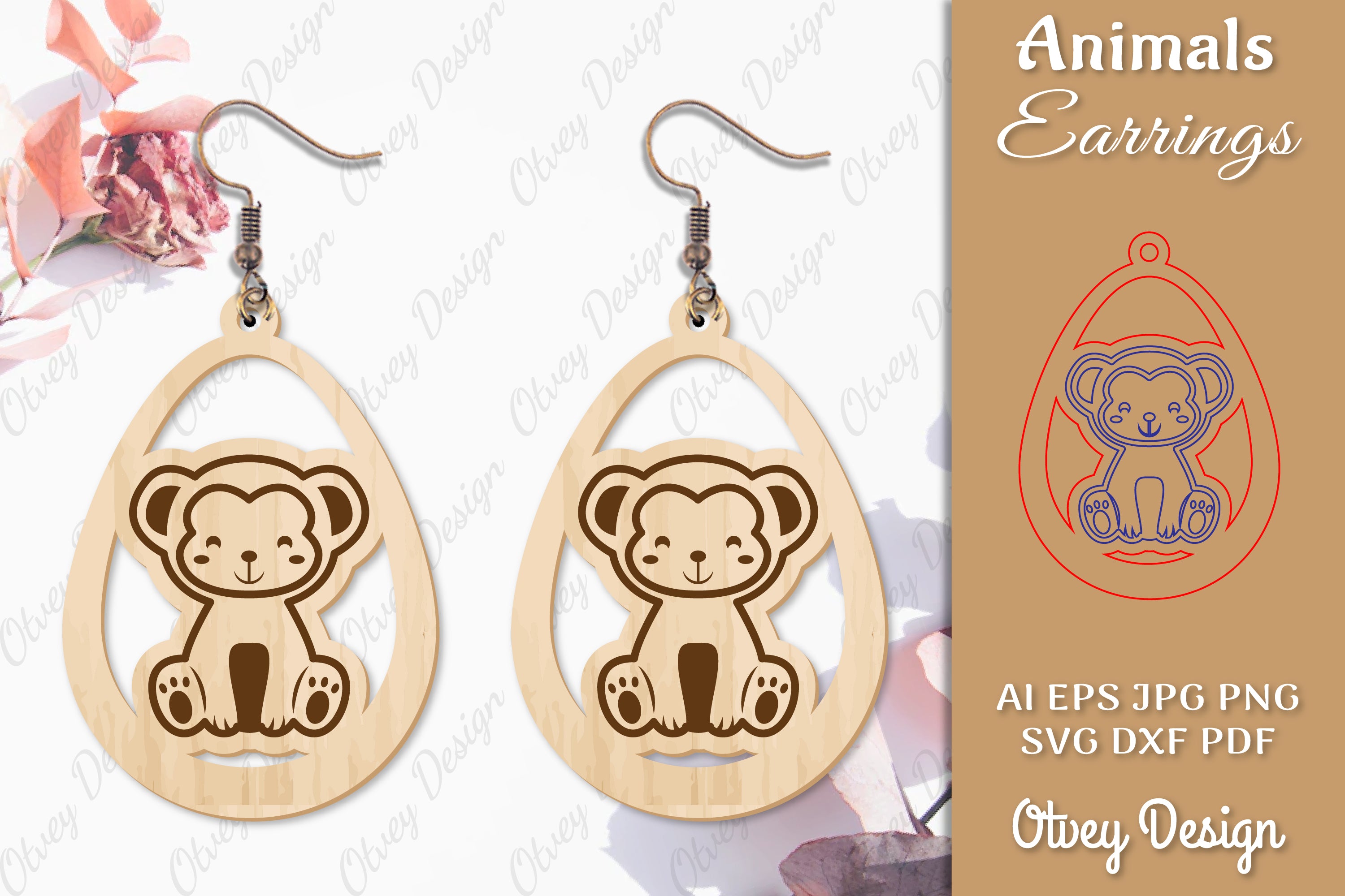 Monkey Animal Earrings Lasercut SVG Bundle - CraftNest - Digital Crafting and Art