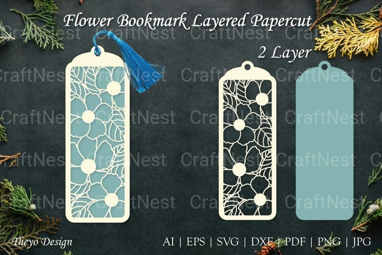 Flower Bookmarks Layered Papercut SVG