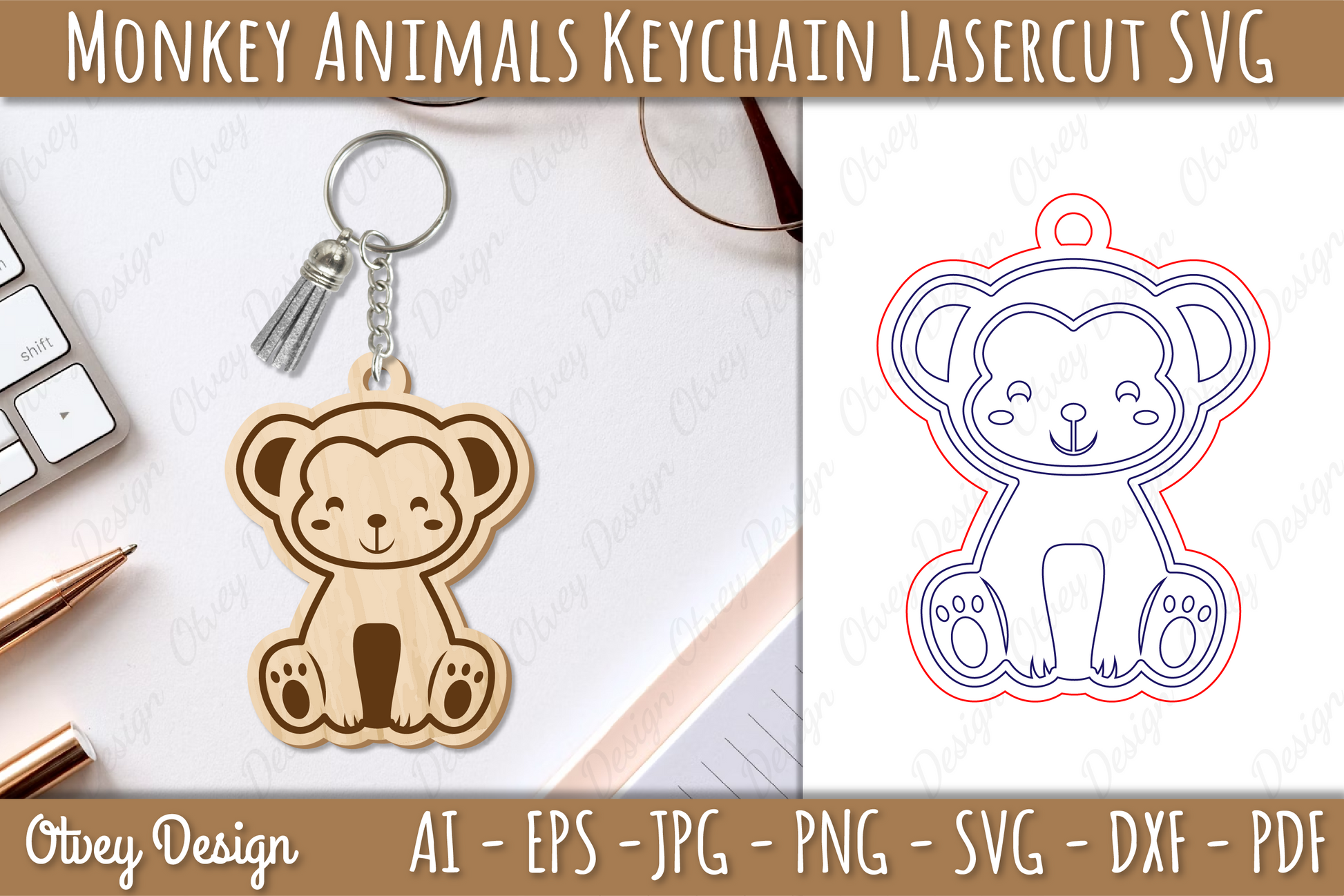 Monkey Animal Keychain Laser Cut SVG Bundle - CraftNest - Digital Crafting and Art
