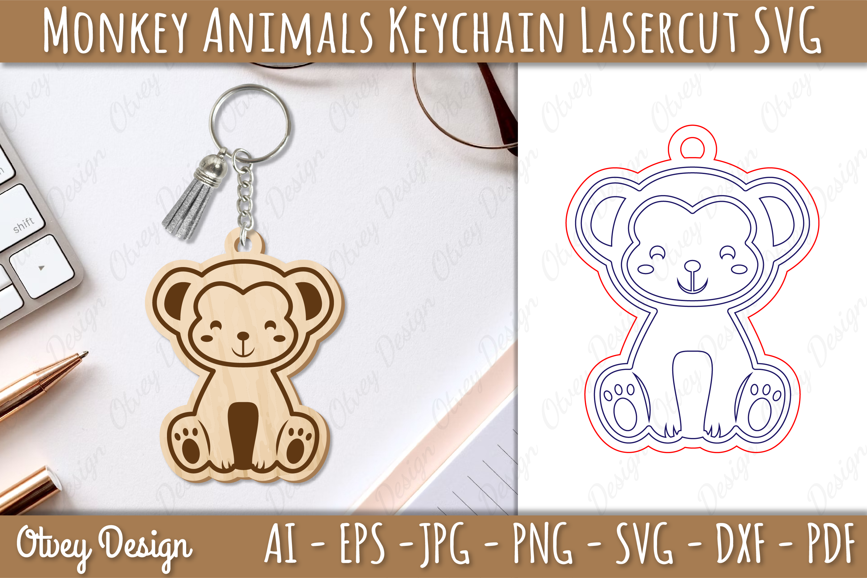 Monkey Animal Keychain Laser Cut SVG Bundle - CraftNest - Digital Crafting and Art