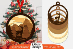 Christmas Deer 3D Round Ornament Layered Lasercut SVG Bundle 3 - CraftNest - Digital Crafting and Art
