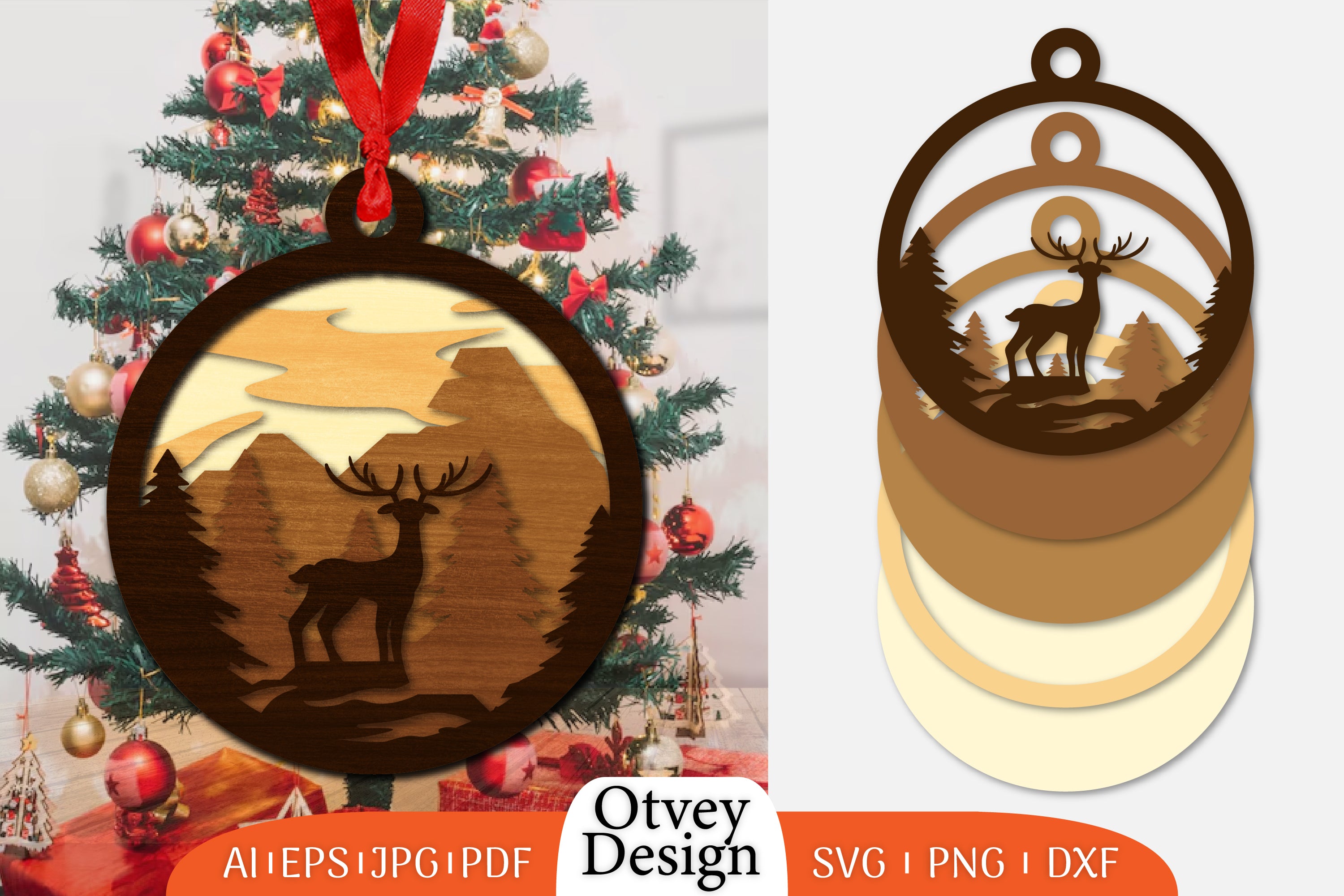 Christmas Deer 3D Round Ornament Layered Lasercut SVG Bundle 3 - CraftNest - Digital Crafting and Art