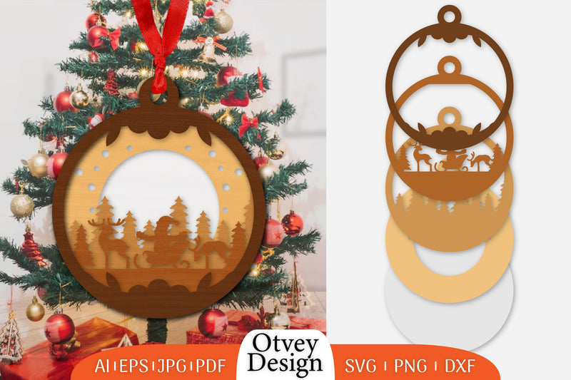 Christmas Santa Sleigh Ornament SVG Bundle 4 - CraftNest - Digital Crafting and Art