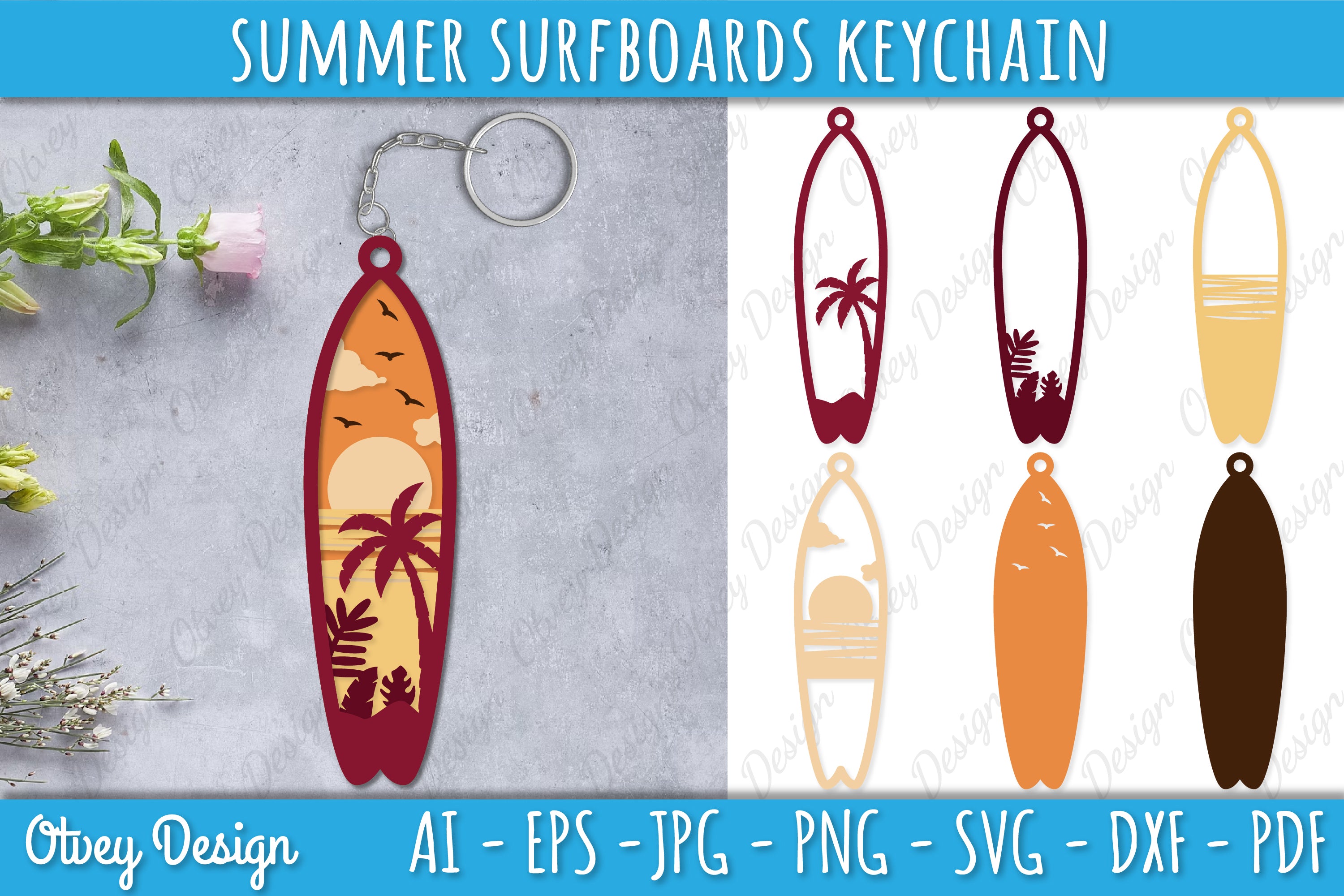 Summer Surfboards Keychain SVG Bundle 4 - CraftNest - Digital Crafting and Art