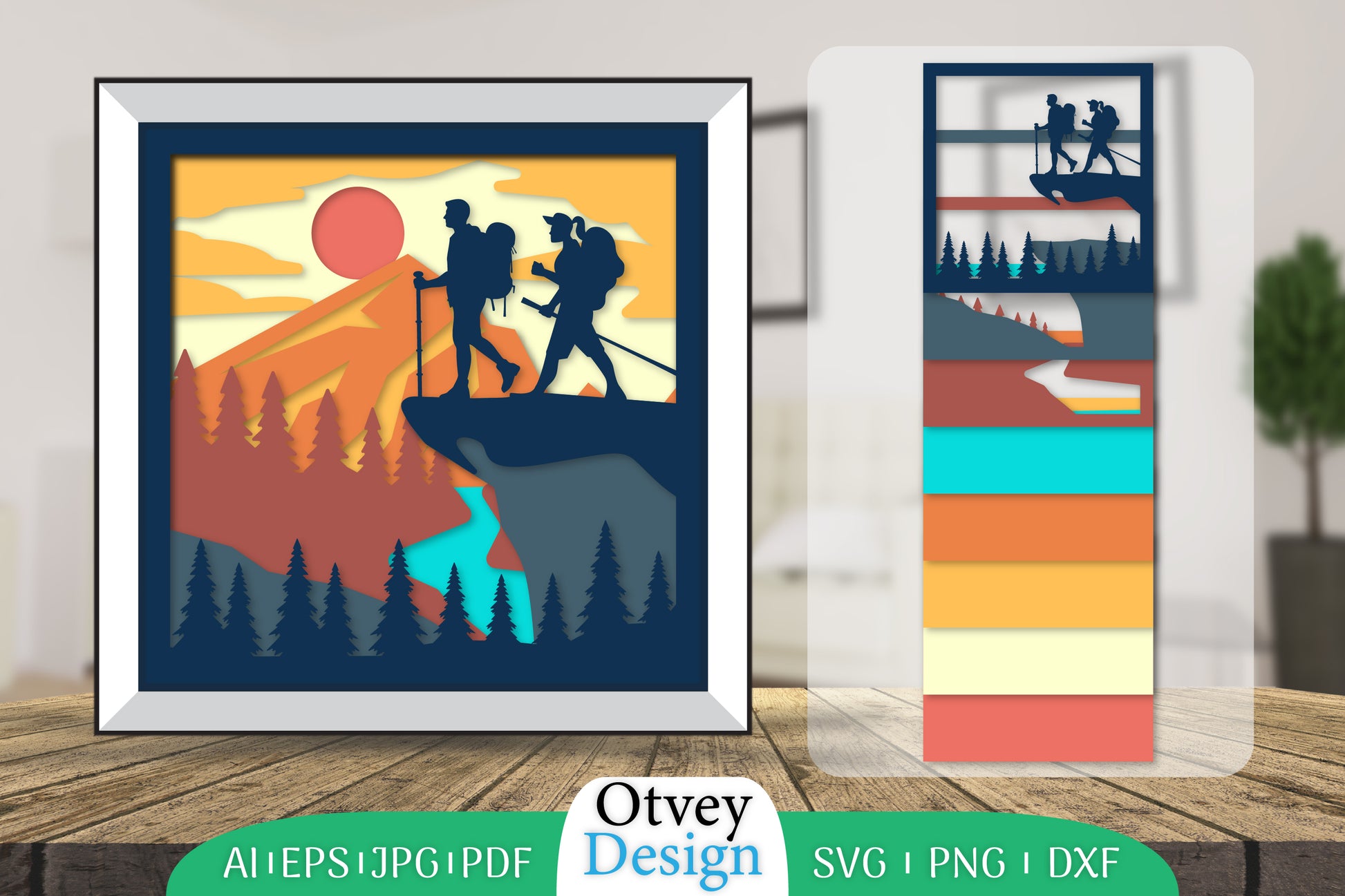 Hiking Couple 3D Shadowbox Layered Papercut SVG Bundle 4 - CraftNest - Digital Crafting and Art