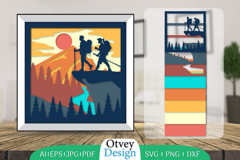 Hiking Couple 3D Shadowbox Layered Papercut SVG Bundle 4 - CraftNest - Digital Crafting and Art