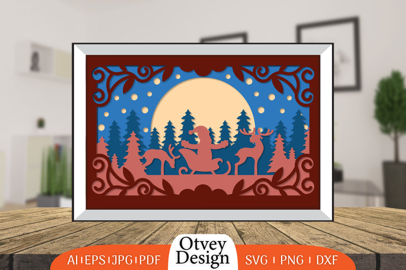 Christmas Santa Sleigh 3D Shadowbox SVG Bundle 7 - CraftNest - Digital Crafting and Art