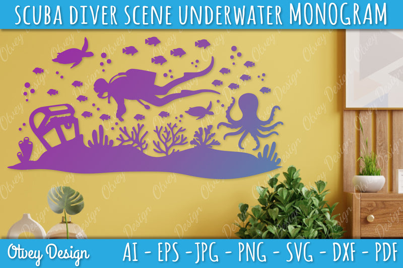Scuba Diver Monogram SVG Bundle 5 - CraftNest - Digital Crafting and Art